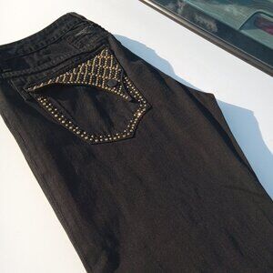 Robins Jeans Black Gold Crystal Rhinestone Studs Long Flap Size:42 Waist